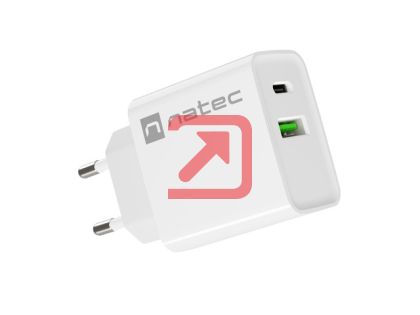 Адаптер Natec USB Charger Ribera 1X USB-A + 1X USB-C 20W, White