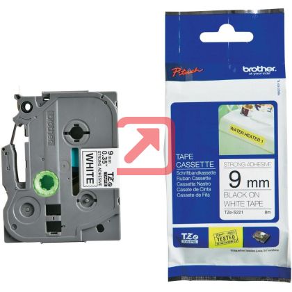 Консуматив Brother TZe-S221 Tape Black on White, Strong Adhesive, 9mm, 8m