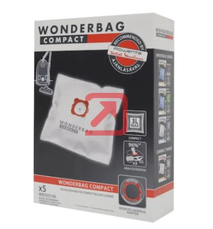 Торбичка за прахосмукачка Rowenta WB305140, Wonderbag Compact, Vacuum Bags, Set of 5 bags + 1 adapter ring, 3-layered, Universal, textile