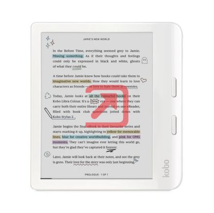 Четец за Е-книги Kobo Libra Colour e-Book Reader, E Ink Kaleido touchscreen 7 inch, 1680 x 1264, 32 GB, 2 GHz, Greutate 0.215 kg, Wireless Da, Comfort Light PRO, IPX8 - up to 60 mins in 2 metres of water, 15 file formats supported natively, White