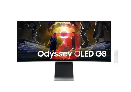 Монитор Samsung LS34DG850, 34'' CURVED Odyssey G8 OLED, 1800R, 175 Hz, 0.1 ms GTG, 21:9, 3440 x 1440, Smart, 2xUSB C, Mini DP, Micro HDMI 2.1, Wi-Fi 5, BT 5.2, Speakers, 178°/178°, Silver