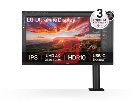Монитор LG 32UN880K-B, 31.5" UltraFine Ergo 4K, IPS AG, DCI-P3 95%, 5ms, 350 cd/m2, 1000:1, 3840x2160, HDR 10, USB Type-C 60W, USB, HDMI, DisplayPort, AMD FreeSync, Speaker 5Wx2, LG Switch, Reader Mode, Tilt/Height/Swivel/Pivot/ Extend/Retract, Black