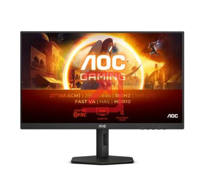 Монитор AOC Q27G4XN, 27" VA WLED, 2560x1440@180Hz, 1ms GtG, 0.5ms MPRT, 300cd m/2, 5000:1, 80M:1 DCR, Adaptive Sync, FlickerFree, Low Blue Light, Tilt, Height Adjust, Pivot, Swivel, 2xHDMI, DP