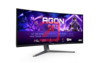 Монитор AOC AG346UCD, 34" Curved 1800R QD-OLED, 3440x1440@175Hz, 0.03msGtG, 1000 cd/m2, 1.5M:1, 80M:1DCR, Adaptive Sync, FlickerFree, Low Blue Light, 8Wx2, Tilt, Height Adjust, Swivel, 2xHDMI, DP, USB hub