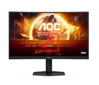 Монитор AOC CQ27G4X, 27" Curved 1500R, Fast VA, WLED, 2560x1440@180Hz, 1ms GtG, 0.5ms MPRT, 300cd m/2, 4000:1, 80M:1 DCR, Adaptive Sync, FlickerFree, Low Blue Light, Tilt, Height Adjust, Swivel, 2xHDMI, DP