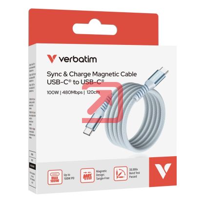 Кабел Verbatim Sync & Charge USB-C to USB-C 100W Magnetic 120 cm - Blue