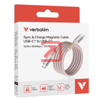 Кабел Verbatim Sync & Charge USB-C to USB-C 100W Magnetic 120 cm - Pink