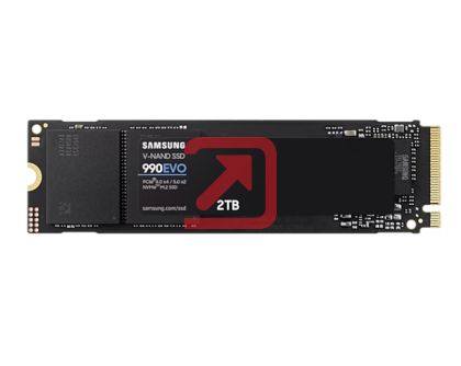 Твърд диск Samsung SSD 990 EVO 2TB PCIe 4.0 NVMe 2.0 M.2 V-NAND TLC, 256-bit Encryption, Read 5000 MB/s Write 4200 MB/s