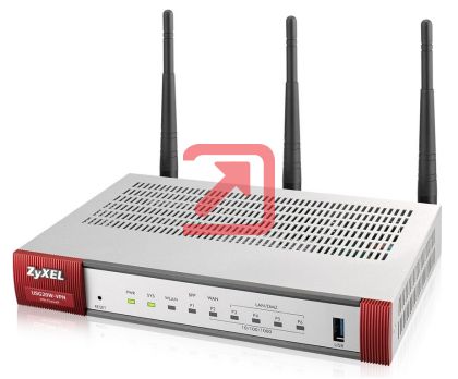 Защитна стена ZyXEL USG20W-VPN Firewall, 802.11ac/n Wireless (3x3/80MHz), 10x VPN (IPSec/L2TP), up to 15 SSL (5 included), 1x WAN, 1x SFP, 4x LAN/DMZ, 1x USB port, Optional: Content Filtering, Antispam (licenses)