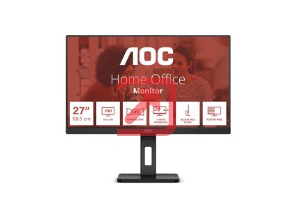 Монитор AOC 27E3QAF, 27" IPS WLED, 1920x1080@75Hz, 4ms GtG, 300cd m/2, 1000:1, 20M:1 DCR, Adaptive Sync, FlickerFree, Low Blue Light, 2Wx2, Tilt, Height Adjust, Pivot, Swivel, D-SUB, HDMI, DP