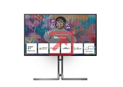 Монитор AOC U27U3CV, 27" Nano IPS WLED, 3840x2160@60Hz, 4ms GtG, 400cd m/2, 1300:1, 50M:1 DCR, Adaptive Sync, FlickerFree, Low Blue Light, 3Wx2, Tilt, Height Adjust, Pivot, Swivel, 2xHDMI, DP, USB hub