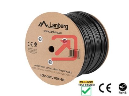 Кабел Lanberg LAN cable CAT.6 utp 305m solid outdoor gel-filled cu black fluke passed