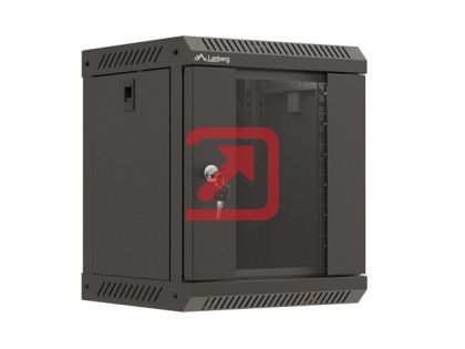 Комуникационен шкаф Lanberg rack cabinet 10" wall-mount 6U/300x300 (flat pack) with glass door black