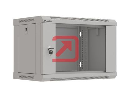 Комуникационен шкаф Lanberg rack cabinet 19" wall-mount 6U/540x350 (flat pack) with glass door grey
