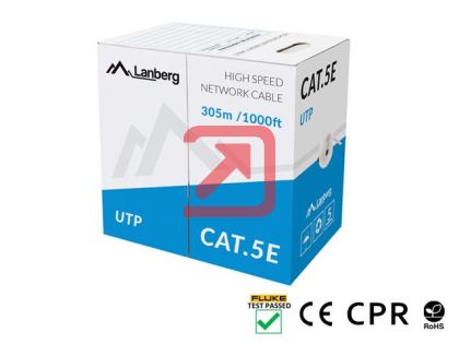 Кабел Lanberg LAN cable CAT.5e utp 305m solid cu grey cpr + fluke passed