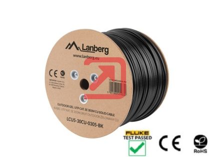 Кабел Lanberg LAN cable CAT.5e utp 305m solid outdoor gel-filled cu black fluke passed