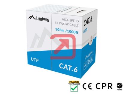 Кабел Lanberg LAN cable CAT.6 utp 305m solid cu grey cpr + fluke passed