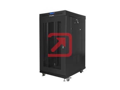 Комуникационен шкаф Lanberg rack cabinet 19" free-standing 22U/800x800 (flat pack) with glass door lcd black v2