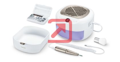 Комплект за маникюр/педикюр Beurer MP 200 Manicure/pedicure station - 3 functions in one device: Nail cutter, UV/LED lamp and nail dust extractor; up to 26,000 rpm; 9 high-quality attachments; For artificial nail modelling