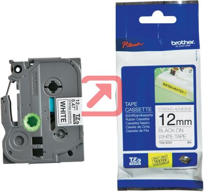 Консуматив Brother TZe-S231 Tape Black on White, Strong Adhesive, 12mm, 8 m - Eco