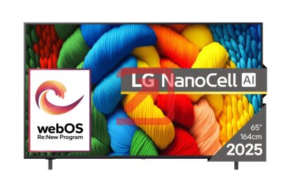 Телевизор LG 65NANO80A3B, 65" 4K HDR Smart Nano Cell TV, 3840x2160, DVB-T2/C/S2, AI Alpha 7, HDR 10 PRO, webOS 25, ThinQ AI, VRR, ALLM, HGiG, WiFi, Clear Voice, AI Upscaling, Bluetooth, Hdmi e-ARC , CI, LAN, AirPlay2, Chromecast, 2 Pole stand, Black