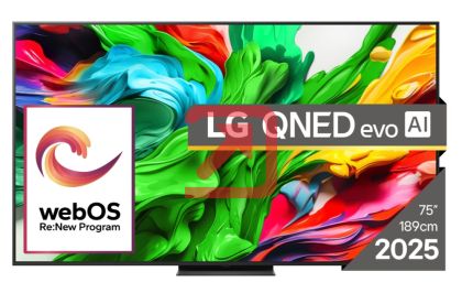 Телевизор LG 75QNED86A3A, 75" 4K QNED HDR Smart TV, 3840x2160, 120Hz Native (VRR 144Hz), DVB-T2/C/S2, Alpha 8 AI Processor, HDR 10 PRO, webOS 25 ThinQ, 4K Upscaling, WiFi 5, Dolby Vision, Bluetooth 5.1, AirPlay 2, LAN, CI, HDMI, SPDIF, Stand