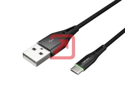 Кабел Natec USB-C(M) -> USB-A (M) 2.0 cable 1m. Black LED nylon
