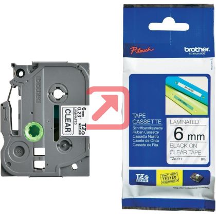 Консуматив Brother TZe-111 Tape Black on Clear, Laminated, 6mm - Eco
