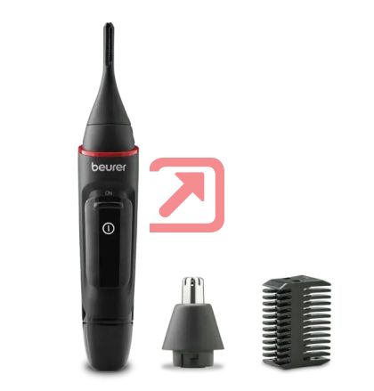 Тример Beurer MN3X mini trimer; For trimming and shaping eyebrow, nose and ear hairs; 2 attachments and extra comb attachment 3/6 mm; Splash-proof (IPX4)