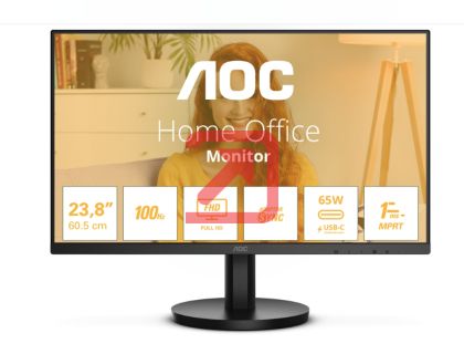 Монитор AOC 24B3CA2, 23.8" IPS WLED, 1920x1080@100Hz, 4ms GtG, 1ms MPRT, 250cd m/2, 1300:1, 20M:1 DCR, Adaptive Sync, FlickerFree, Low Blue Light, 2Wx2, Tilt, HDMI, USB hub