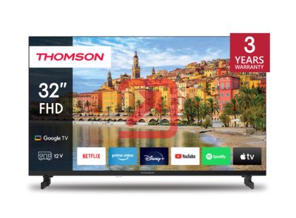 Телевизор Thomson Smart FHD TV 32"; Google TV; 1920 x 1080 (FHD), DLED, 60 Hz, DVB-T/T2/C/S/S2, Wi-Fi, Bluetooth, LAN, HDMI 3 (1.4), USB 2 (2.0), 12 Volt adapter included, Side Feet, Black