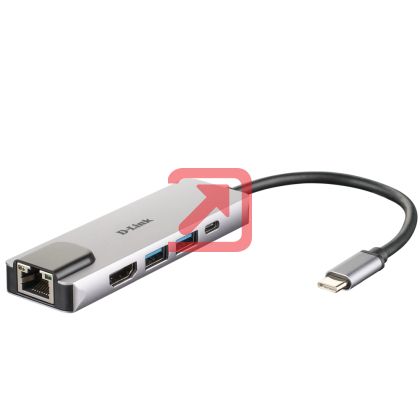 USB хъб D-Link 5-in-1 USB-C Hub with HDMI/Ethernet and Power Delivery