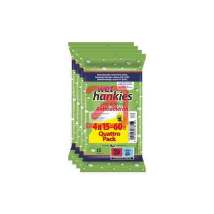 Мокри кърпи Wet Hankies Почистващи и ароматизиращи, 4x15 бр. в плик