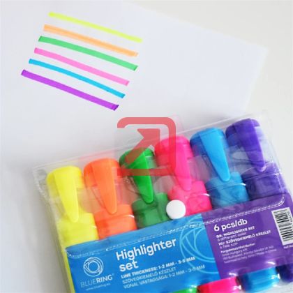 Текст маркер Bluering Скосен връх 1-5 mm, 6 цвята