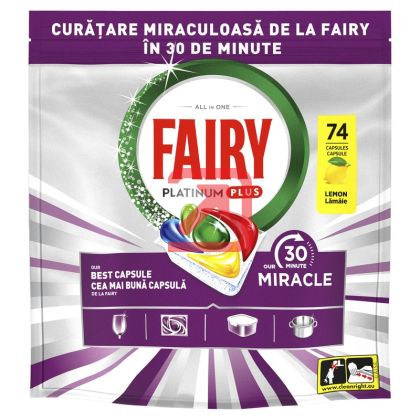 Таблетки за съдомиялна Fairy 30 минути Miracle Platinum Plus 74 бр.