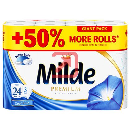 Тоалетна хартия Milde 100% целулоза, трипластова 24 бр. Cool Blue