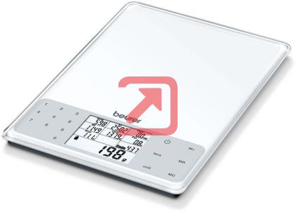 Везна Beurer DS 61 nutritional analysis scale; Nutritional and energy values for 950 saved foods (kcal, kJ, fat, bread units, protein, carbohydrates and cholesterol) and space for 50 customisablememory spaces; 5 kg / 1 g