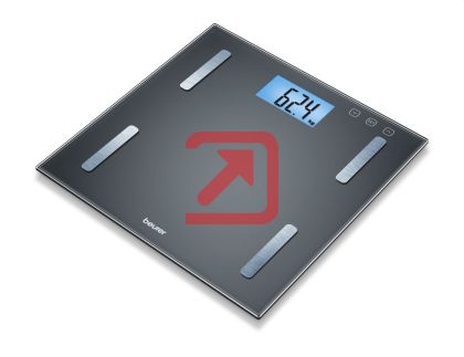 Везна Beurer BF 180 diagnostic bathroom scale; Blue illuminated LCD display; Digit size: 34 mm; Weight, body fat, body water, muscle percentage, bone mass and BMR calorie display, With BMI calculation; 180 kg