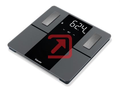 Везна Beurer BF 500 BT diagnostic bathroom scale in black, titanium-coated stainless steel electrodes, extra-large magic display 40mm, Weight, body fat, body water, muscle percentage, bone mass, AMR/BMR calorie display; BMI calculation; Bluetooth; 180 kg 