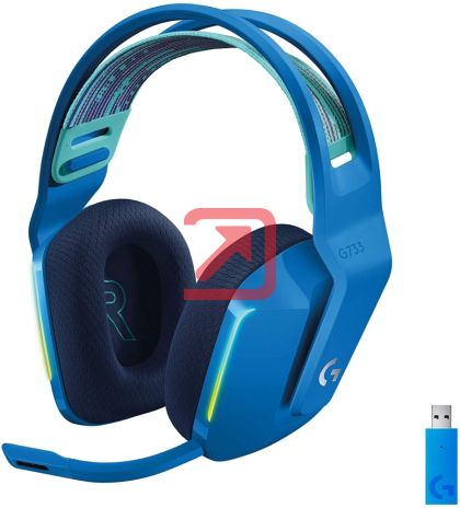 Слушалки Logitech G733 Wireless Headset, Lightsync RGB, Lightspeed Wireless, PRO-G 40 mm Drivers, DTS Headphone:X 2.0 Surround, Blue Voice Microphone, 278 g, Blue