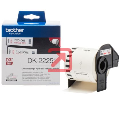 Консуматив Brother DK-22251 Roll, Black and Red on White Continuous Length Paper Tape, 62mm x 15.24m