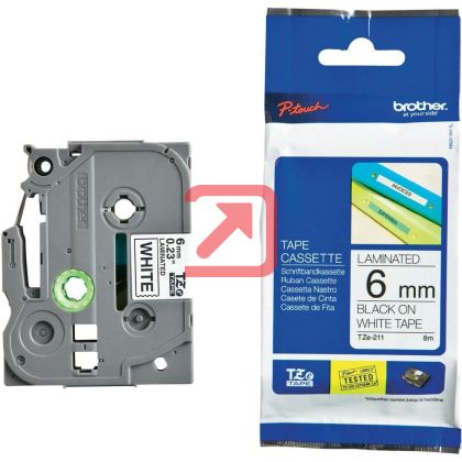 Консуматив Brother TZe-211 Tape Black on White, Laminated, 6mm Eco
