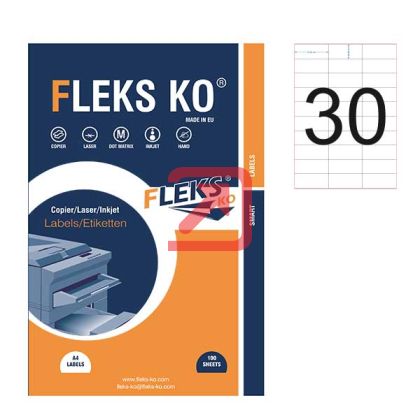Етикети Fleks KoБели, прави ъгли, 70x29.6 mm A4, 100 л. 30 етик./лист