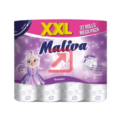 Тоалетна хартия Maliva 100% целулоза, трипластова 24+6 бр. Romance