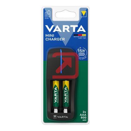 Батерия Varta Power Accu R2U/AAA със зарядно Презареждаща 800 mAh, 1.2V, 2 бр., За 1/2 батерии AA/AAA