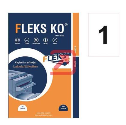 Етикети Fleks Ko Бели, прави ъгли, 210x297 mm А4, 100 л. 1 етик./лист