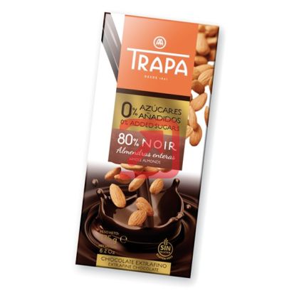 Шоколад Trapa Intenso 0% Захар, 80% Какао, Бадем, 175 g