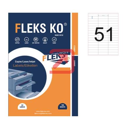 Етикети Fleks KoБели, прави ъгли, 70x16.9 mm A4, 100 л. 51 етик./лист