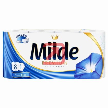 Тоалетна хартия Milde100% целулоза, трипластова 8 бр. Cool Blue