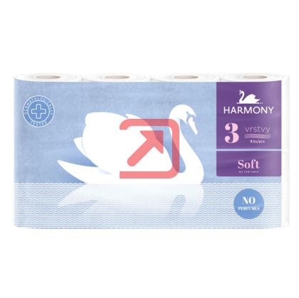 Тоалетна хартия Harmony Soft 100% целулоза, триплaстова 8 бр. Бяла